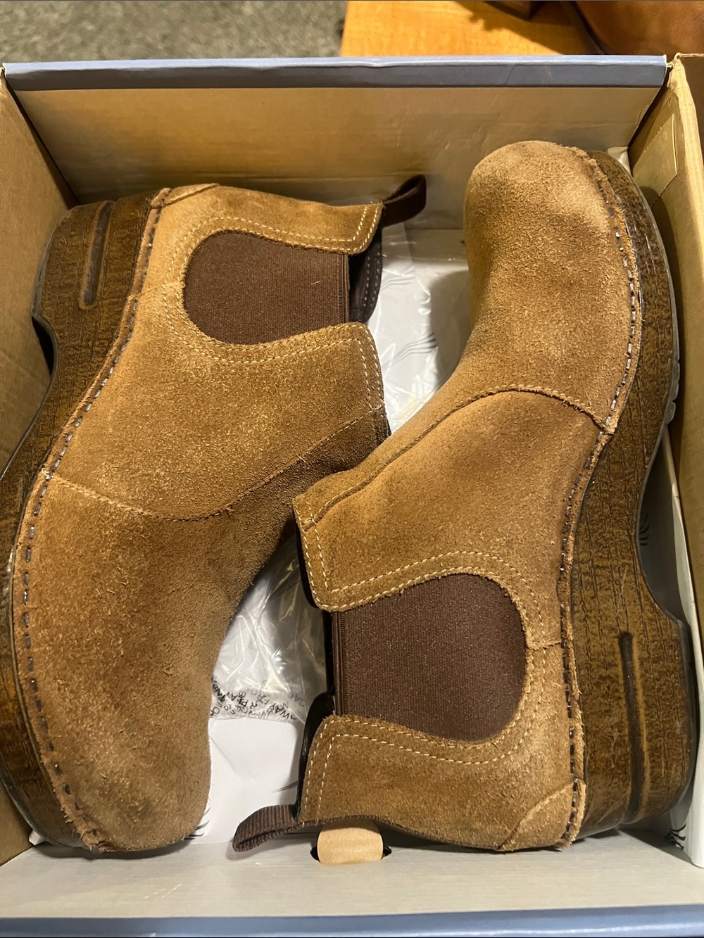 Dansko Tan Suede Chelsea Booties